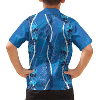 Hawaii Maile Lei Kid Hawaiian Shirt With Blue Monstera Pattern