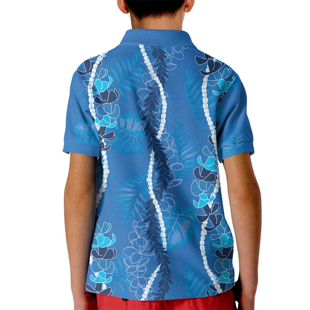 Hawaii Maile Lei Kid Polo Shirt With Blue Monstera Pattern