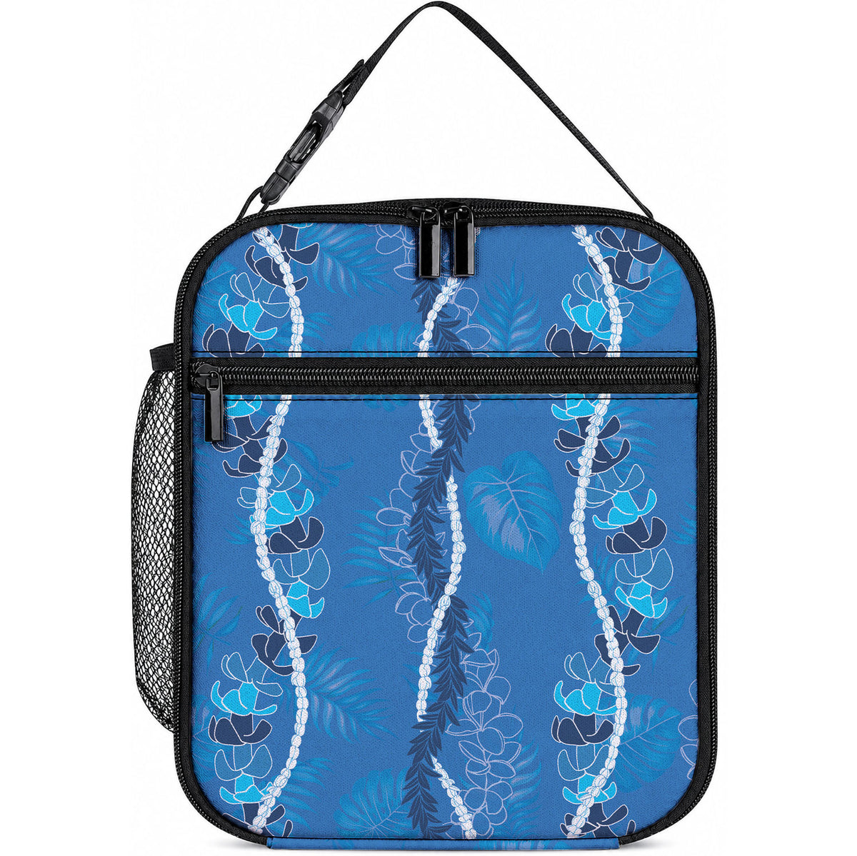 Hawaii Maile Lei Lunch Bag With Blue Monstera Pattern