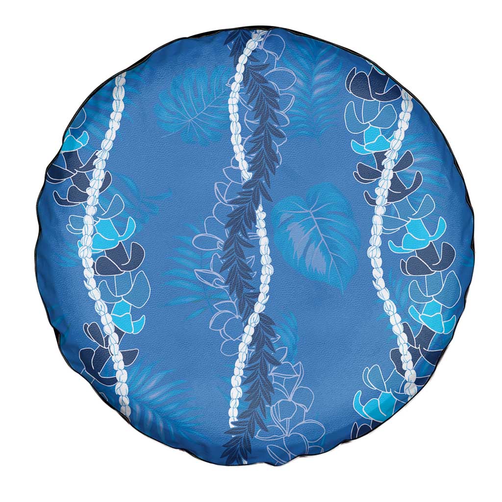 Hawaii Maile Lei Spare Tire Cover With Blue Monstera Pattern