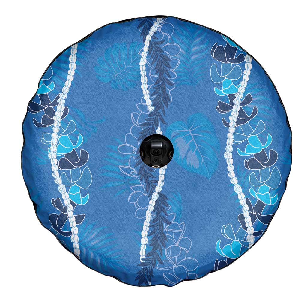 Hawaii Maile Lei Spare Tire Cover With Blue Monstera Pattern