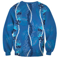 Hawaii Maile Lei Sweatshirt With Blue Monstera Pattern