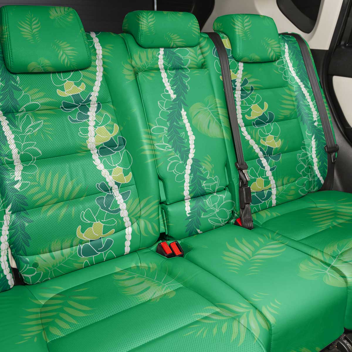Hawaii Maile Lei Back Car Seat Cover With Green Monstera Pattern