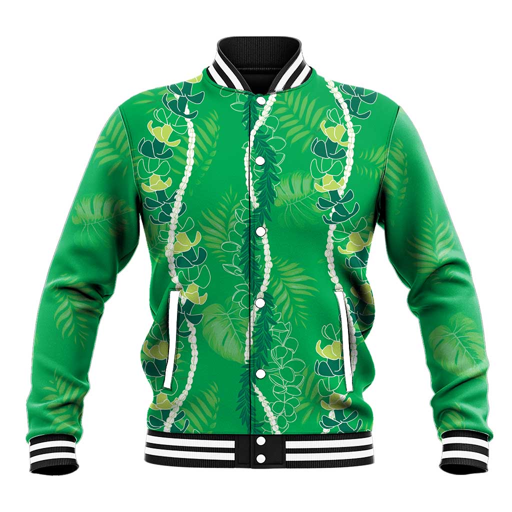 Hawaii Maile Lei Baseball Jacket With Green Monstera Pattern LT05 Unisex Green - Polynesian Pride