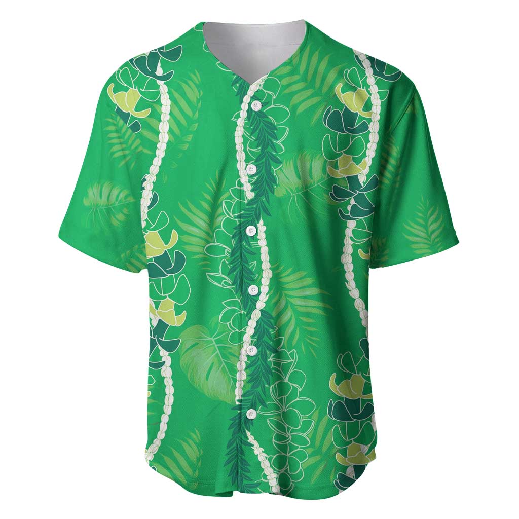 Hawaii Maile Lei Baseball Jersey With Green Monstera Pattern LT05 Green - Polynesian Pride