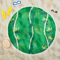 Hawaii Maile Lei Beach Blanket With Green Monstera Pattern