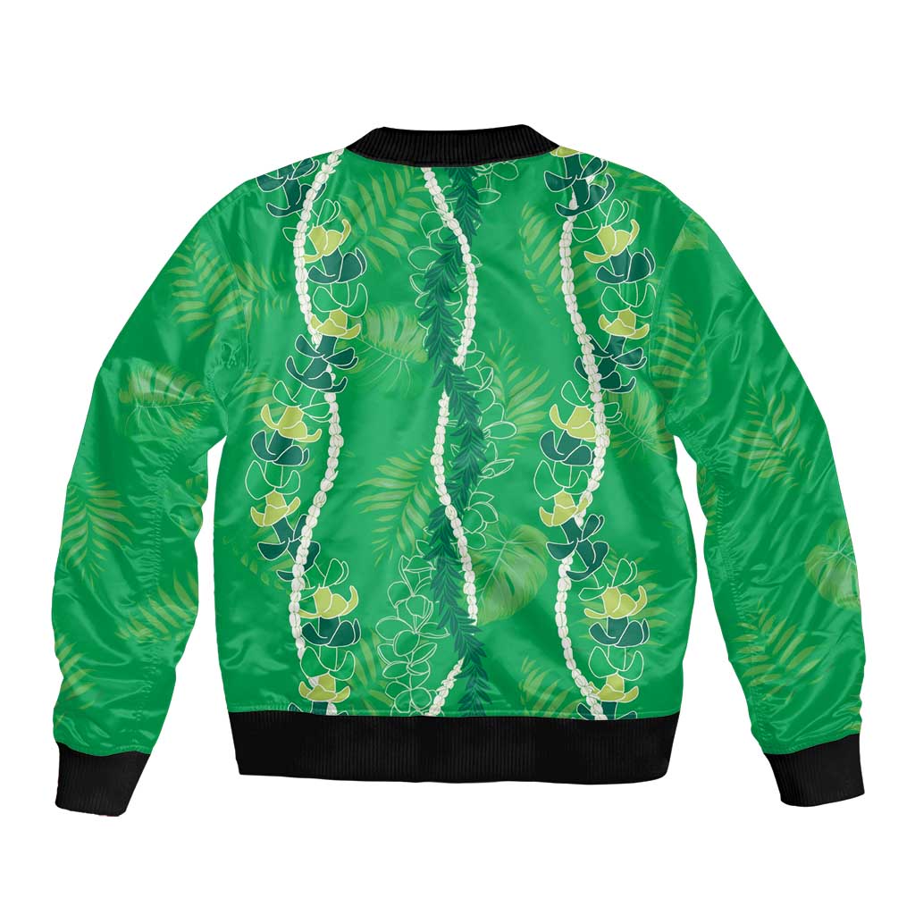 Hawaii Maile Lei Bomber Jacket With Green Monstera Pattern