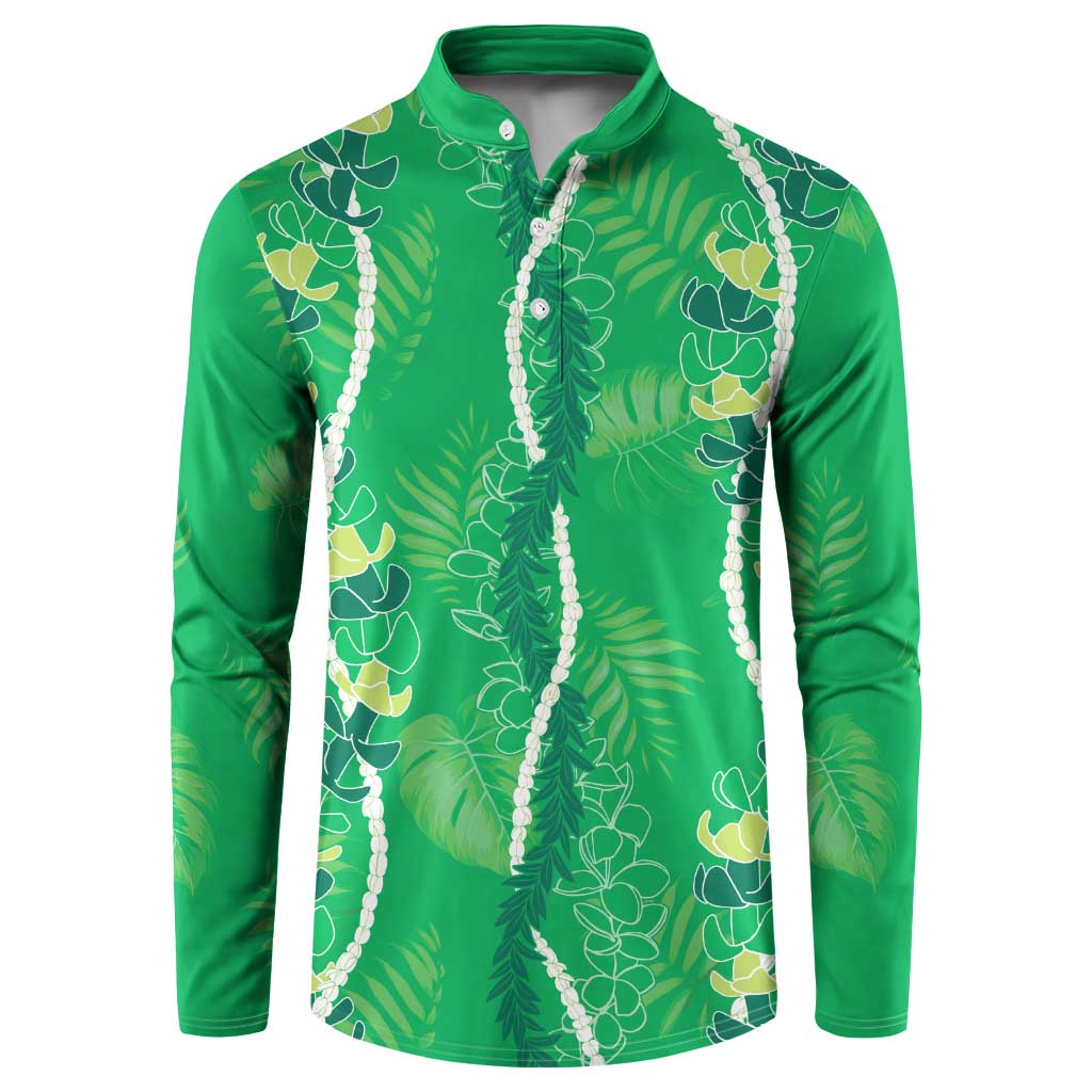 Hawaii Maile Lei Button Sweatshirt With Green Monstera Pattern LT05 Green - Polynesian Pride