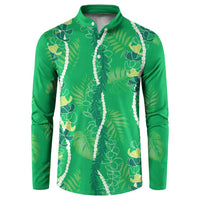 Hawaii Maile Lei Button Sweatshirt With Green Monstera Pattern LT05 Green - Polynesian Pride
