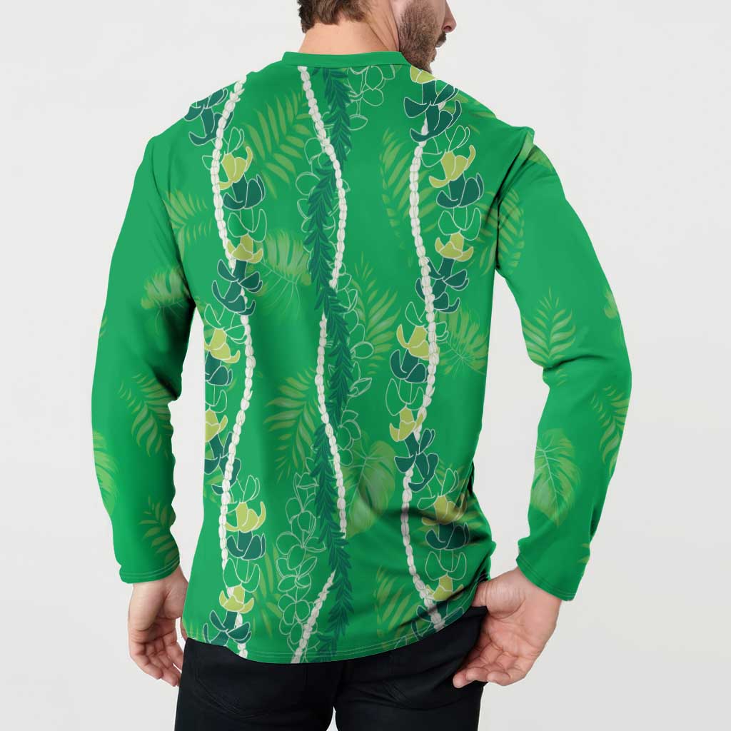 Hawaii Maile Lei Button Sweatshirt With Green Monstera Pattern LT05 - Polynesian Pride