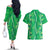 Hawaii Maile Lei Couples Matching Off The Shoulder Long Sleeve Dress and Hawaiian Shirt With Green Monstera Pattern