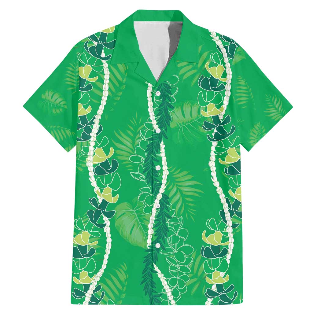 Hawaii Maile Lei Family Matching Mermaid Dress and Hawaiian Shirt With Green Monstera Pattern
