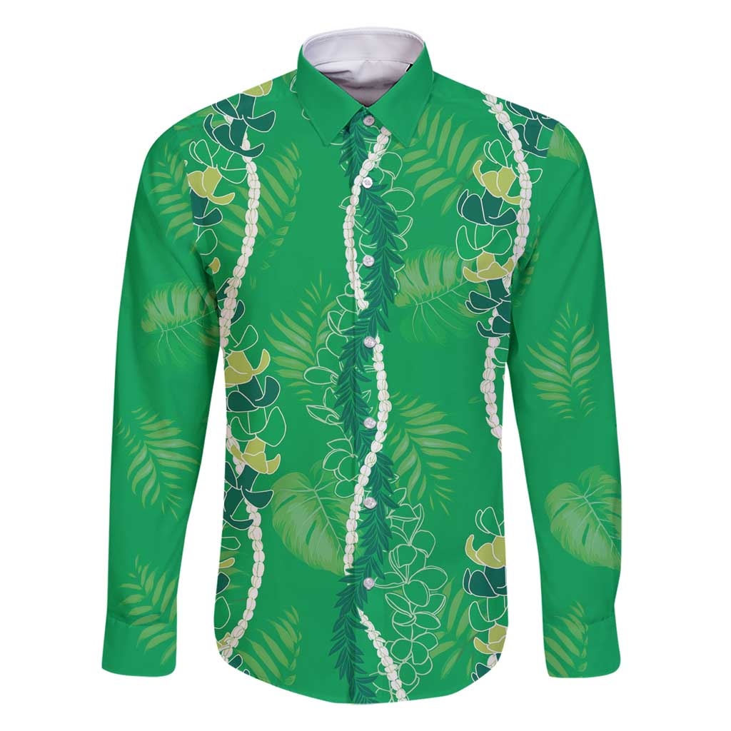 Hawaii Maile Lei Family Matching Mermaid Dress and Hawaiian Shirt With Green Monstera Pattern
