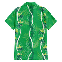 Hawaii Maile Lei Family Matching Off The Shoulder Long Sleeve Dress and Hawaiian Shirt With Green Monstera Pattern