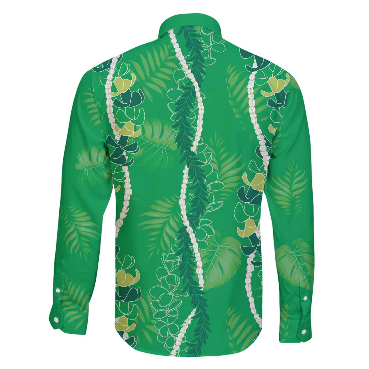 Hawaii Maile Lei Family Matching Off The Shoulder Long Sleeve Dress and Hawaiian Shirt With Green Monstera Pattern