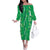 Hawaii Maile Lei Family Matching Off The Shoulder Long Sleeve Dress and Hawaiian Shirt With Green Monstera Pattern