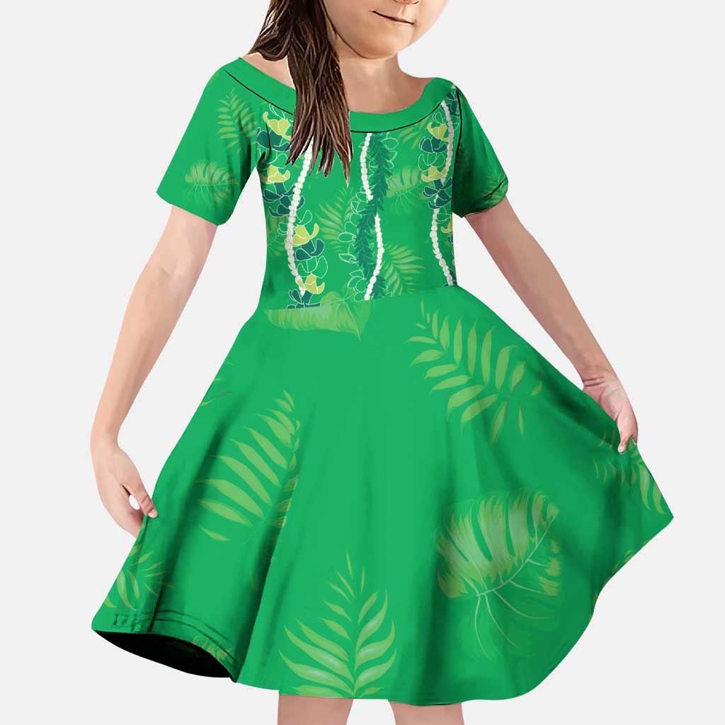 Hawaii Maile Lei Family Matching Puletasi and Hawaiian Shirt With Green Monstera Pattern