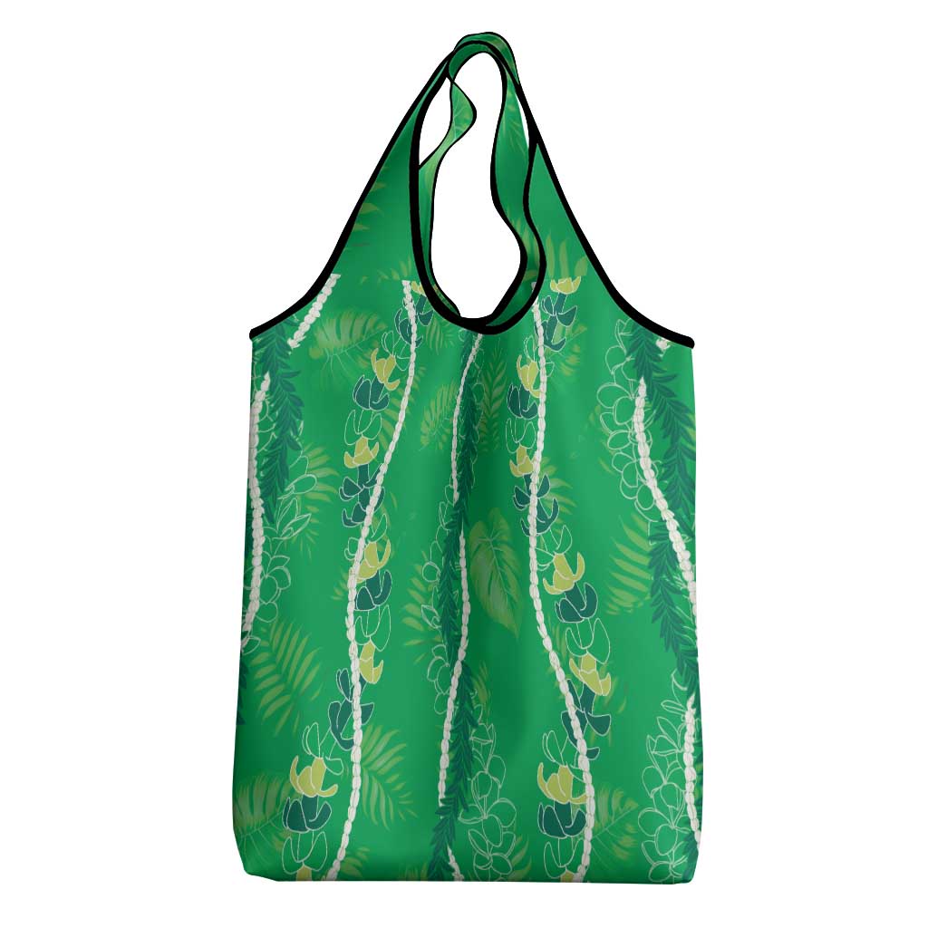 Hawaii Maile Lei Grocery Bag With Green Monstera Pattern