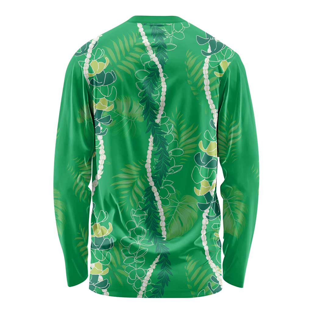 Hawaii Maile Lei Long Sleeve Shirt With Green Monstera Pattern