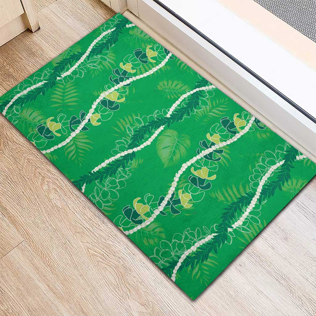 Hawaii Maile Lei Rubber Doormat With Green Monstera Pattern