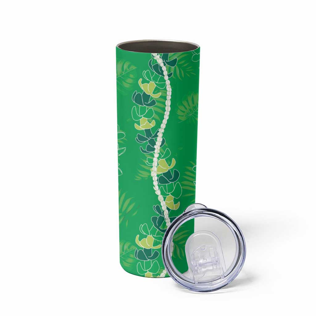 Hawaii Maile Lei Skinny Tumbler With Green Monstera Pattern