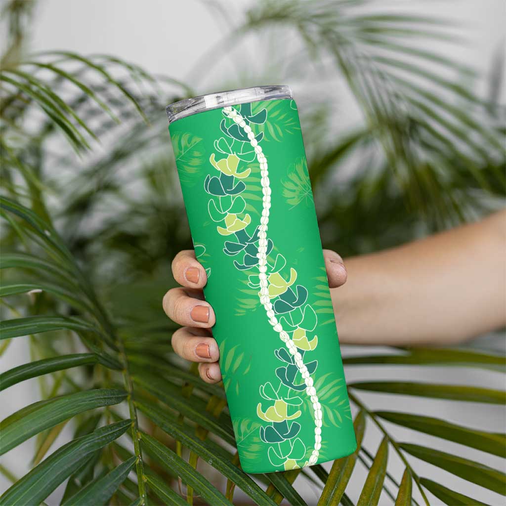 Hawaii Maile Lei Skinny Tumbler With Green Monstera Pattern