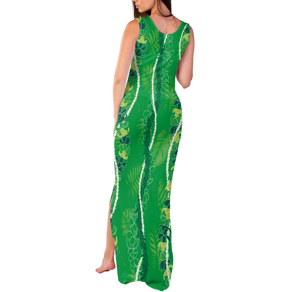 Hawaii Maile Lei Tank Maxi Dress With Green Monstera Pattern
