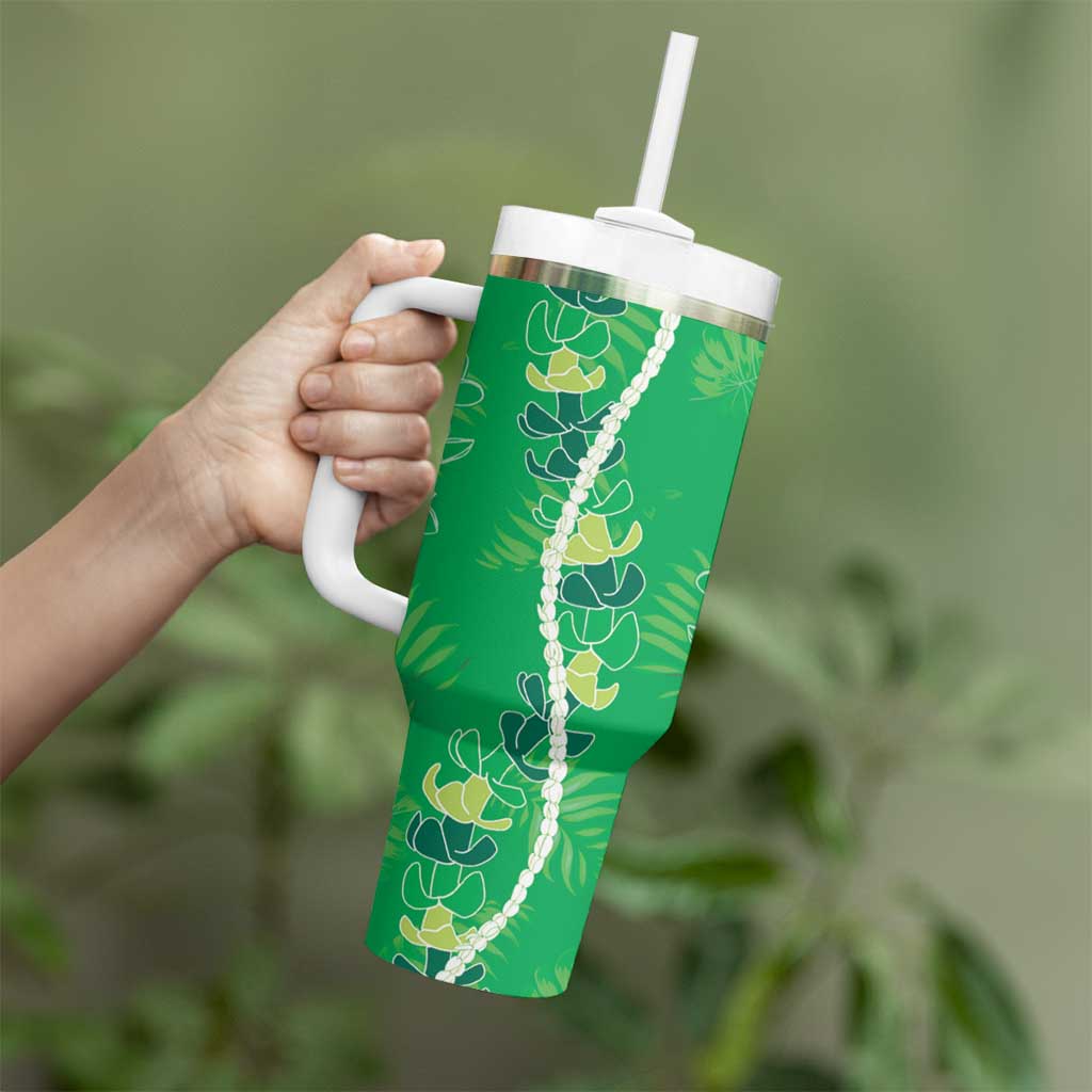 Hawaii Maile Lei Tumbler With Handle With Green Monstera Pattern