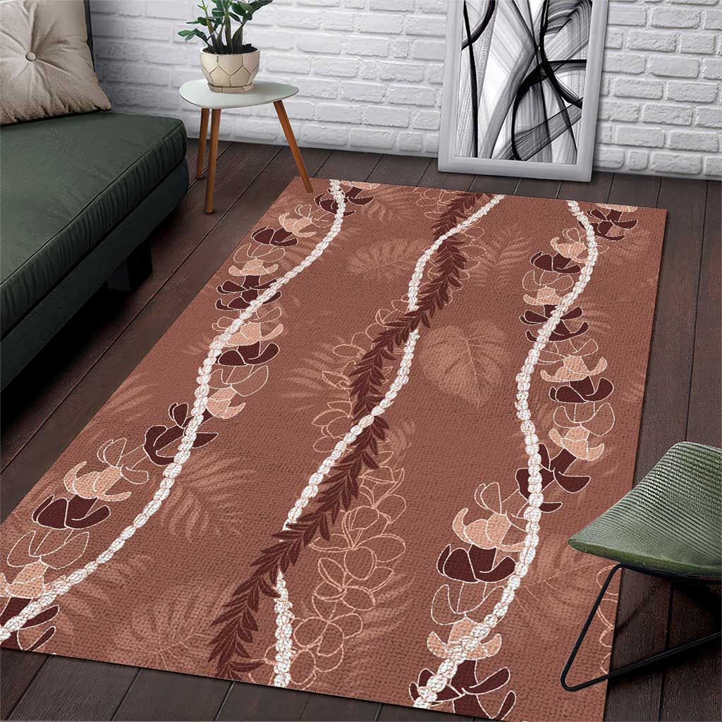 Hawaii Maile Lei Area Rug With Brown Monstera Pattern