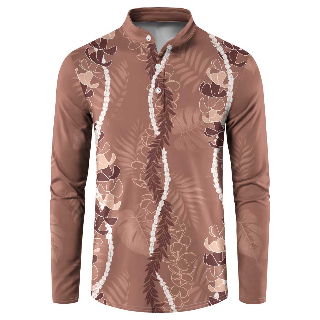 Hawaii Maile Lei Button Sweatshirt With Brown Monstera Pattern LT05 Brown - Polynesian Pride