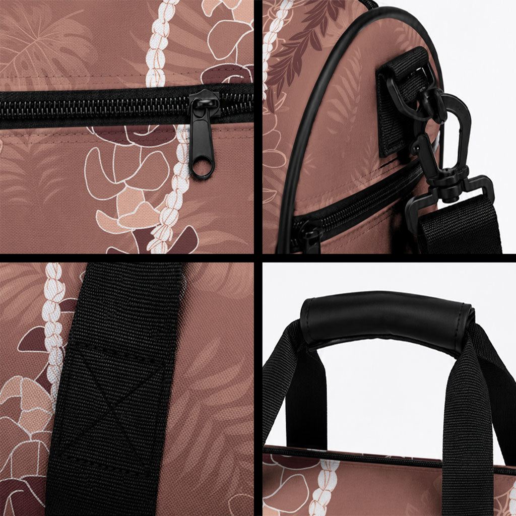 Hawaii Maile Lei Duffle Bag With Brown Monstera Pattern