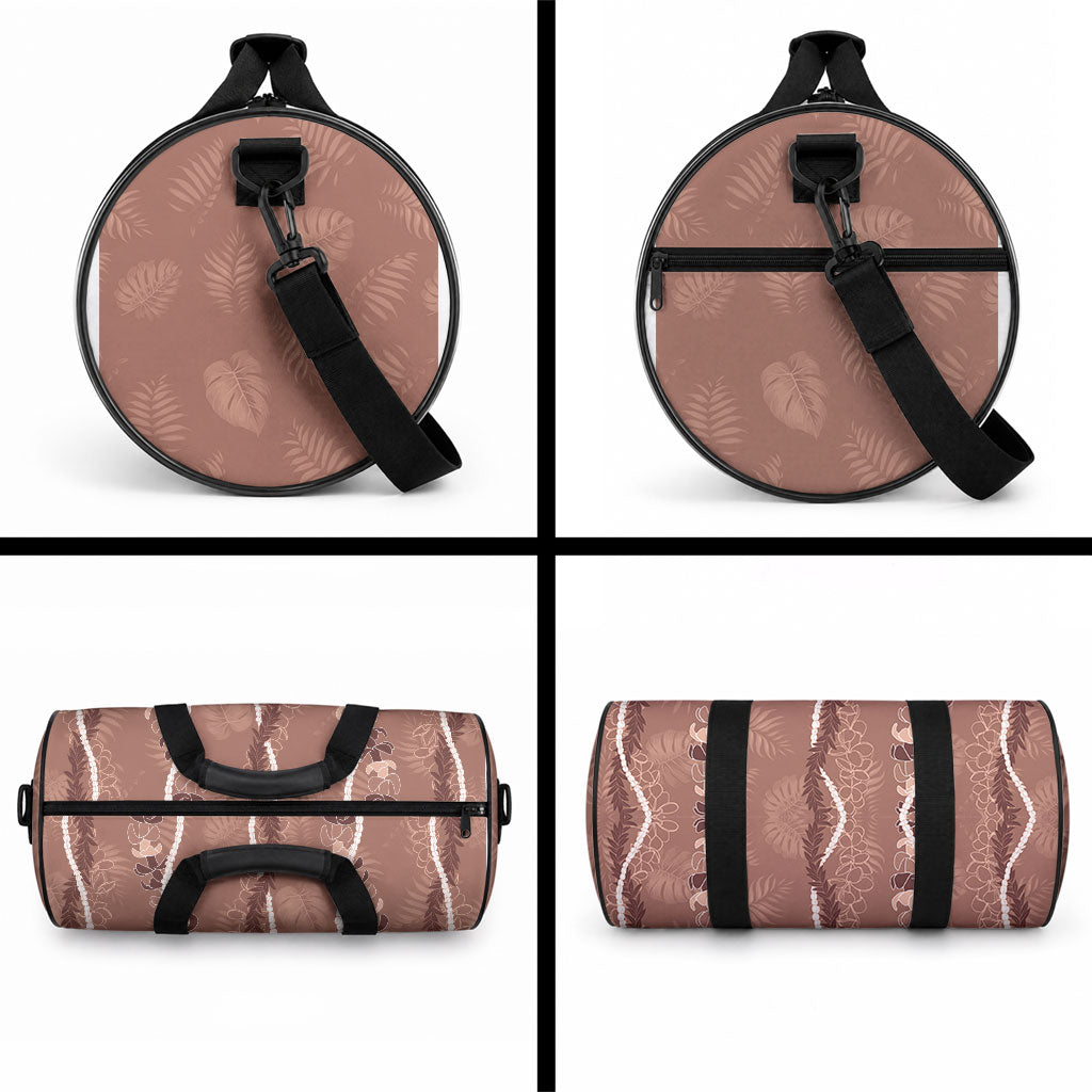 Hawaii Maile Lei Duffle Bag With Brown Monstera Pattern