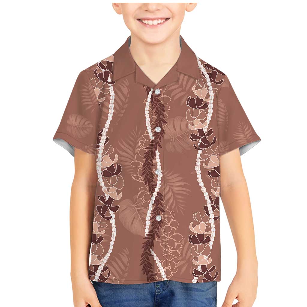 Hawaii Maile Lei Family Matching Mermaid Dress and Hawaiian Shirt With Brown Monstera Pattern