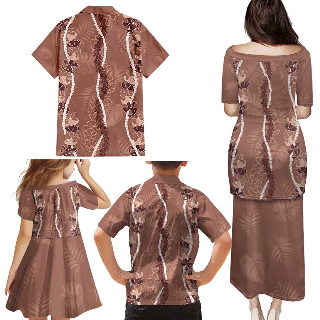 Hawaii Maile Lei Family Matching Puletasi and Hawaiian Shirt With Brown Monstera Pattern