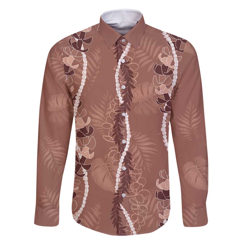Hawaii Maile Lei Family Matching Puletasi and Hawaiian Shirt With Brown Monstera Pattern