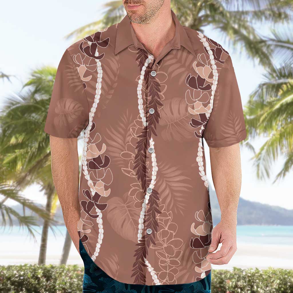 Hawaii Maile Lei Hawaiian Shirt With Brown Monstera Pattern