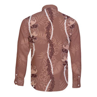 Hawaii Maile Lei Long Sleeve Button Shirt With Brown Monstera Pattern