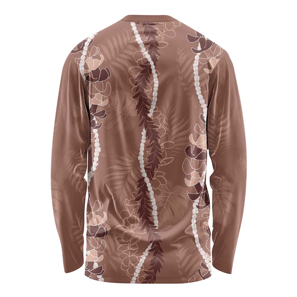 Hawaii Maile Lei Long Sleeve Shirt With Brown Monstera Pattern