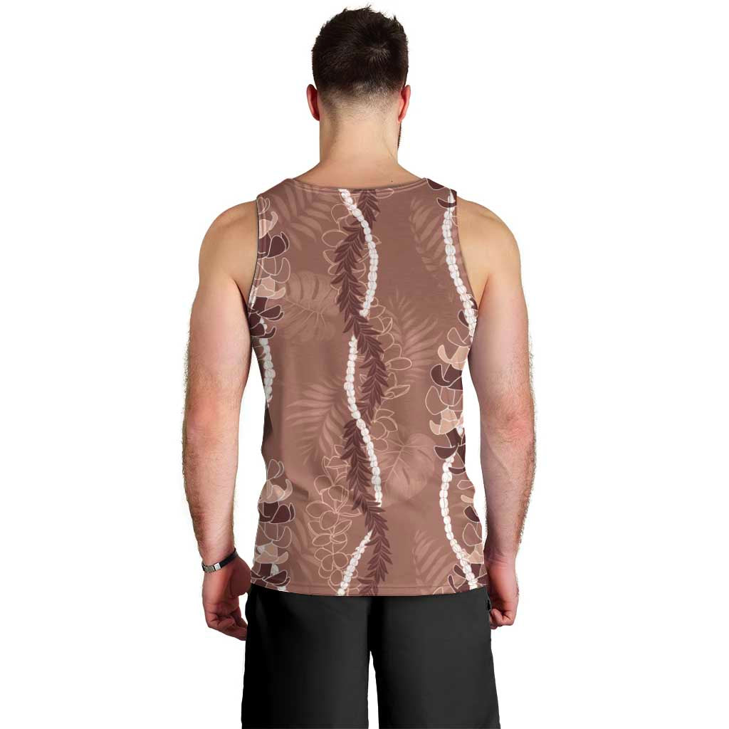 Hawaii Maile Lei Men Tank Top With Brown Monstera Pattern