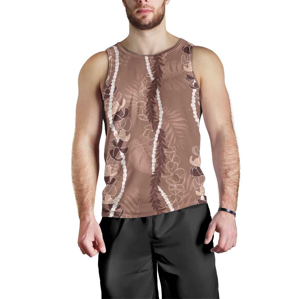 Hawaii Maile Lei Men Tank Top With Brown Monstera Pattern
