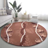 Hawaii Maile Lei Round Carpet With Brown Monstera Pattern