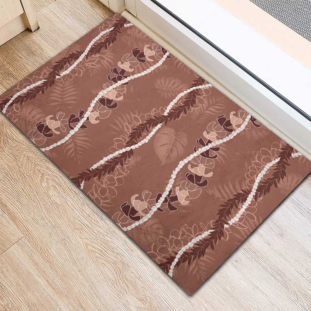 Hawaii Maile Lei Rubber Doormat With Brown Monstera Pattern