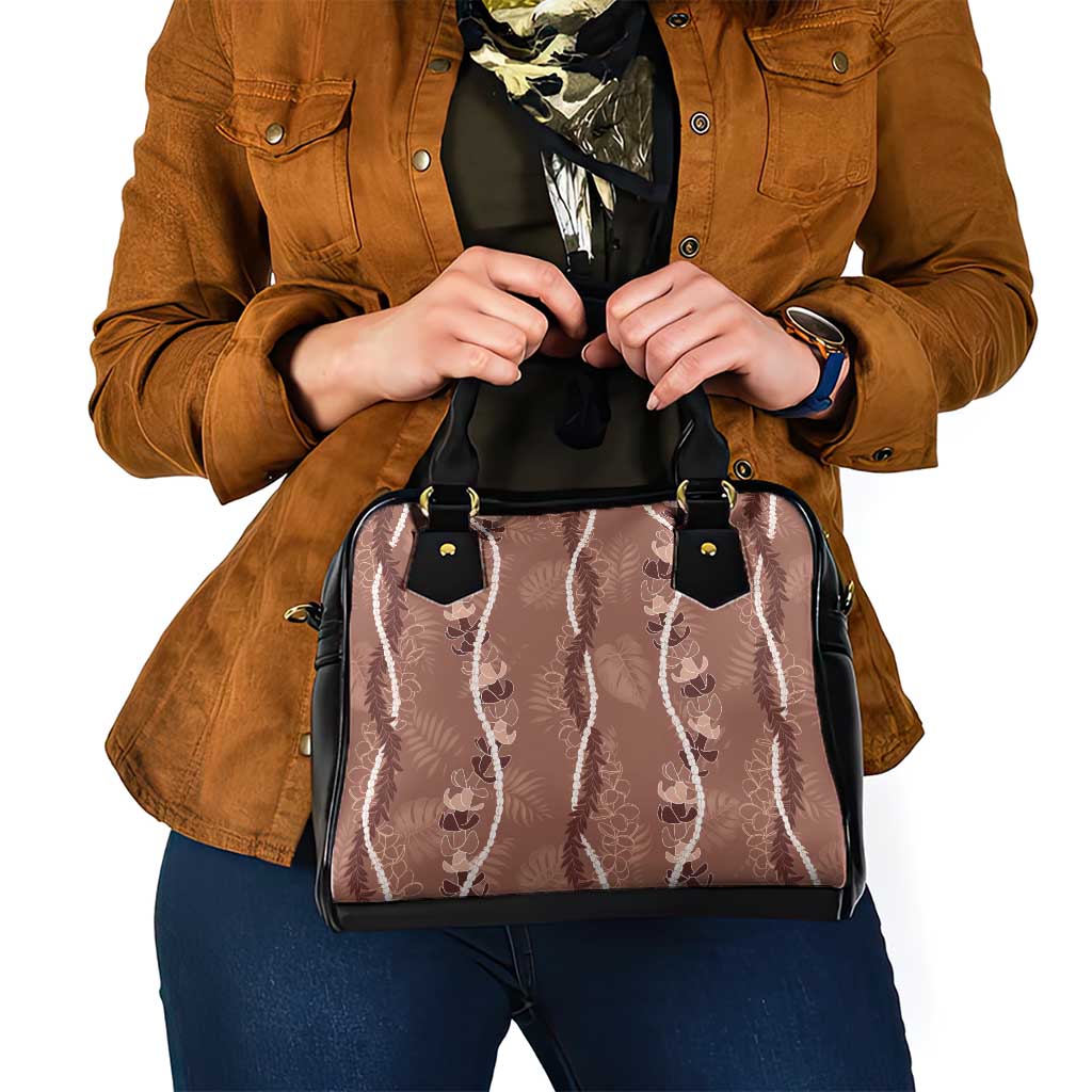 Hawaii Maile Lei Shoulder Handbag With Brown Monstera Pattern