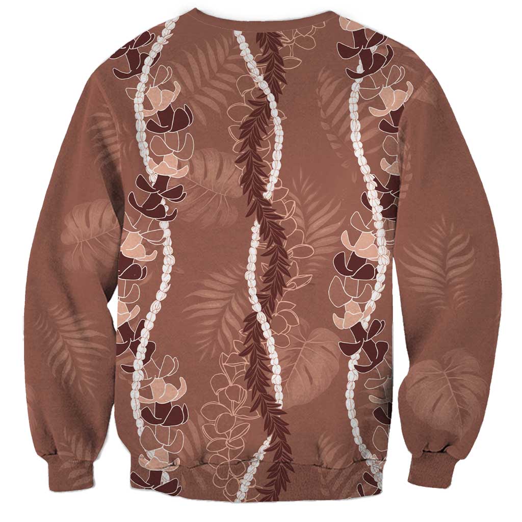 Hawaii Maile Lei Sweatshirt With Brown Monstera Pattern