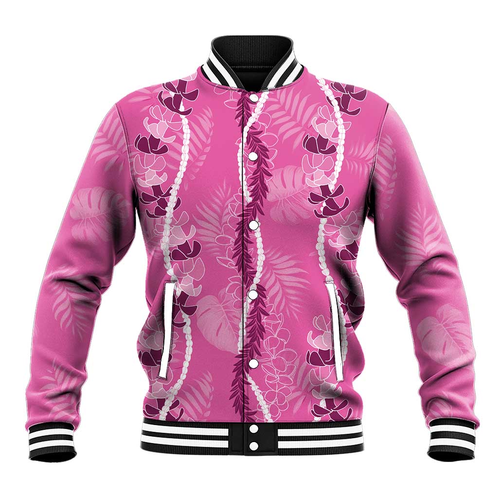 Hawaii Maile Lei Baseball Jacket With Pink Monstera Pattern LT05 Unisex Pink - Polynesian Pride