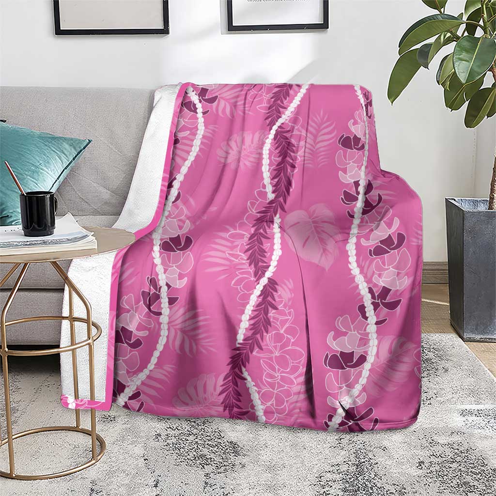 Hawaii Maile Lei Blanket With Pink Monstera Pattern