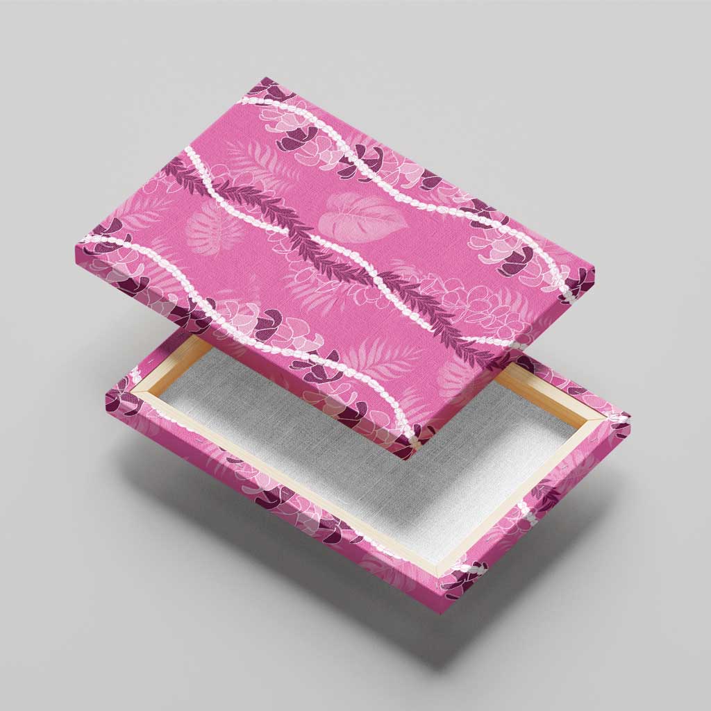 Hawaii Maile Lei Canvas Wall Art With Pink Monstera Pattern