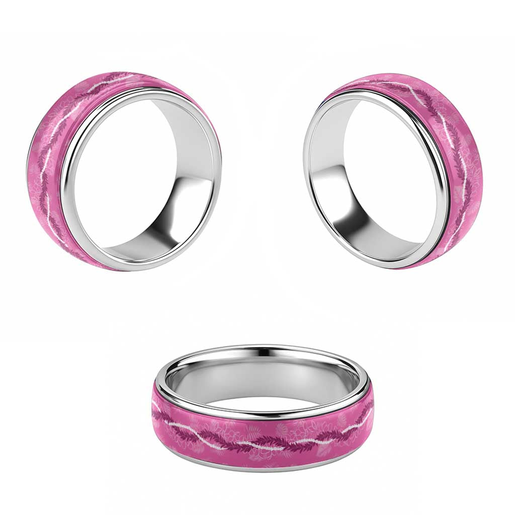 Hawaii Maile Lei Classic Ring With Pink Monstera Pattern - Polynesian Pride