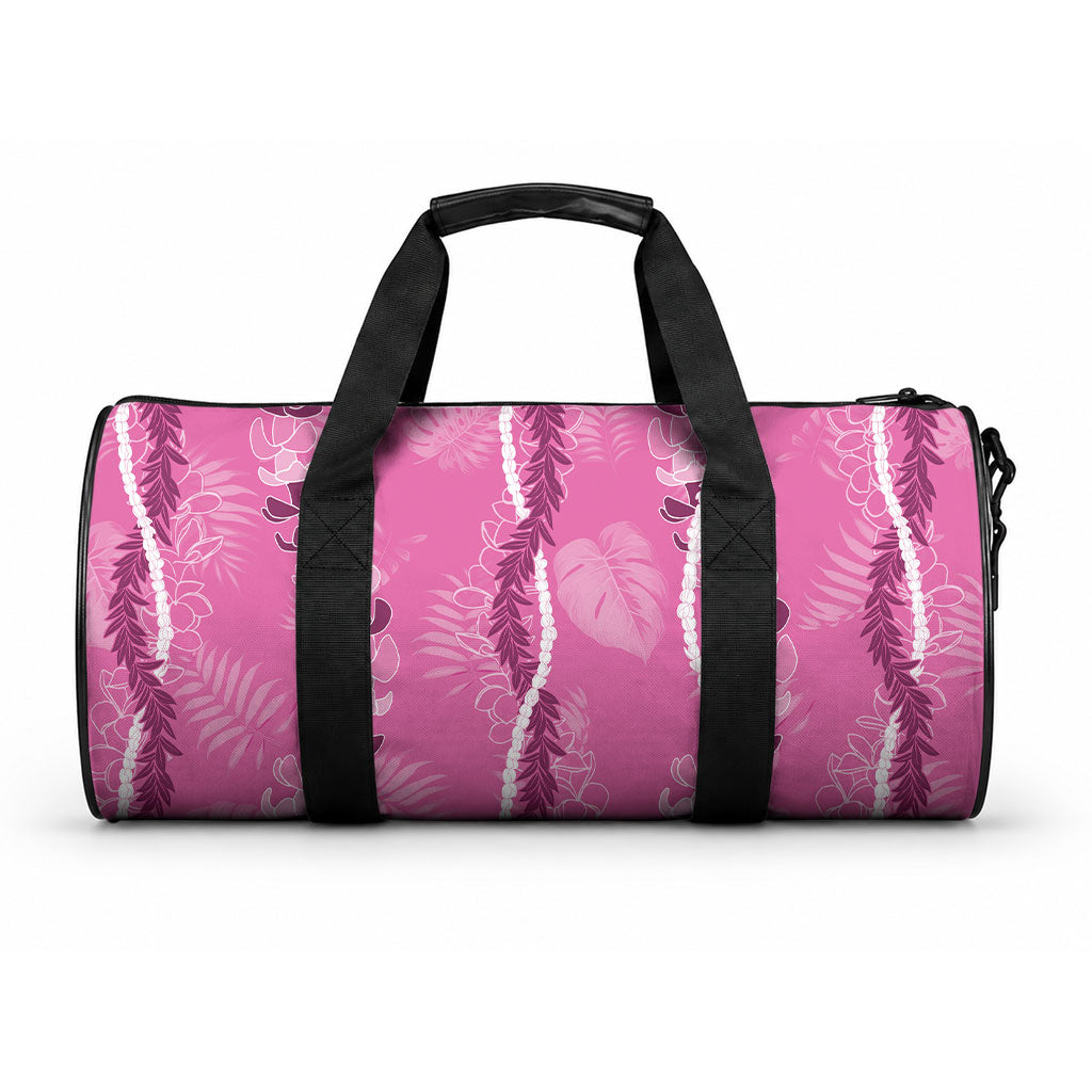 Hawaii Maile Lei Duffle Bag With Pink Monstera Pattern