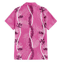 Hawaii Maile Lei Family Matching Off The Shoulder Long Sleeve Dress and Hawaiian Shirt With Pink Monstera Pattern